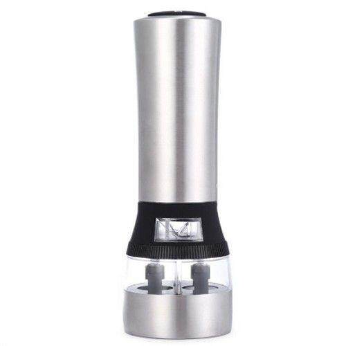 2 in 1 Electric Stainless Steel Pepper Salt Mill Grinder Kitchen Accessory (SILVER)