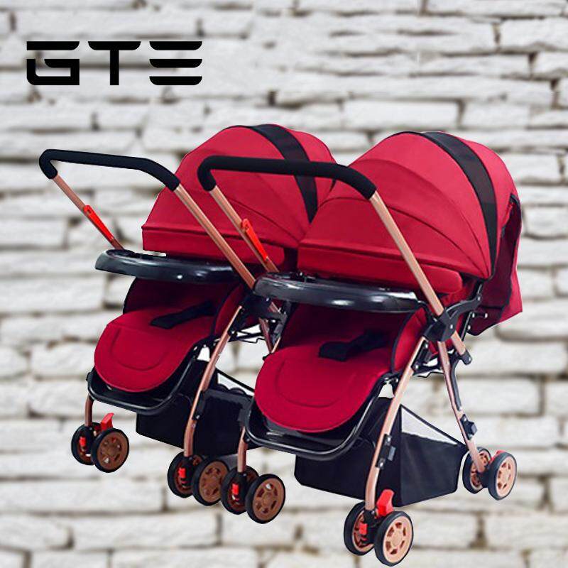 GTE Baby Double Stroller Twins Stroller 2-Way Travel Baby Stroller Lightweight Foldable Stroller