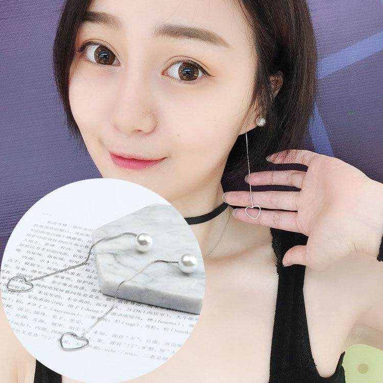 【MegaShop-Fashion】South Korean Simple Long Tassel Lady's Polygon Pearl Ear Nail