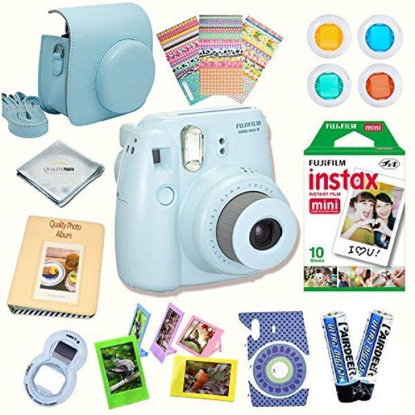 Fujifilm Instax Mini 8 Camera + Fuji INSTAX Instant Film + 14 PC Instax Accessories kit Bundle, Includes; Instax Case + Album + Frames & Stickers + Lens Filters + MORE