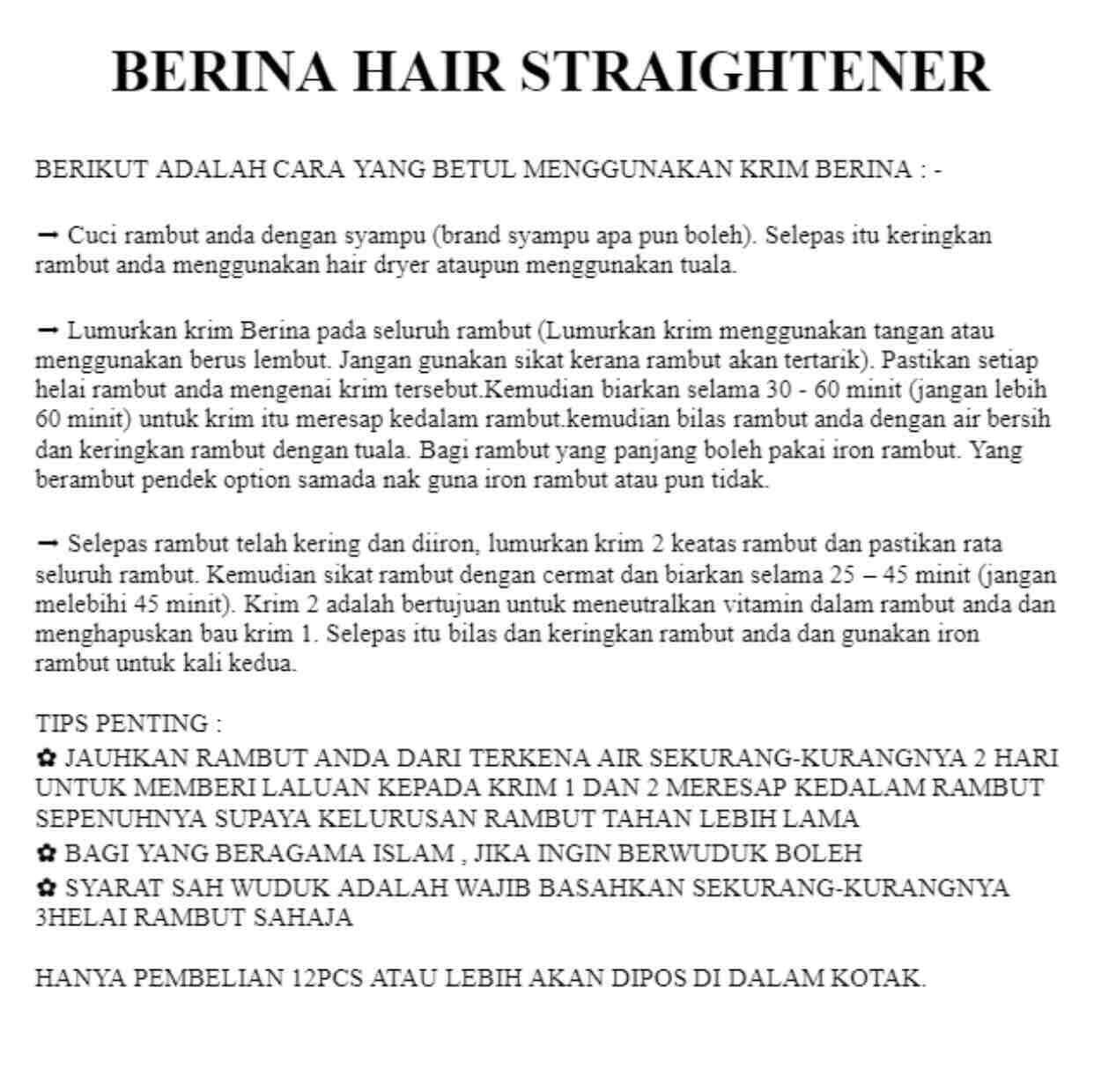 berina hair straightening cream cara guna