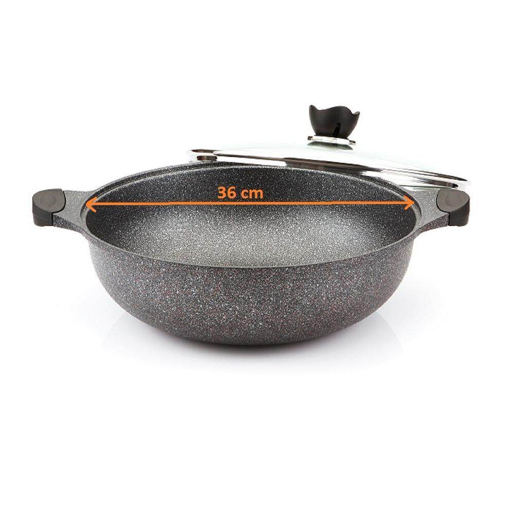 Queensense 2pcs 36cm Jumbo Marble w Reinforced Titanium Wok With Lid