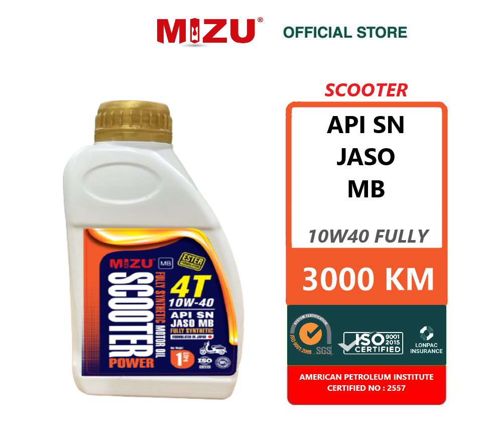 MIZU SCOOTER 4T 10W40 API SN Fully Ester Motorcycle Oil 1L JASO MB