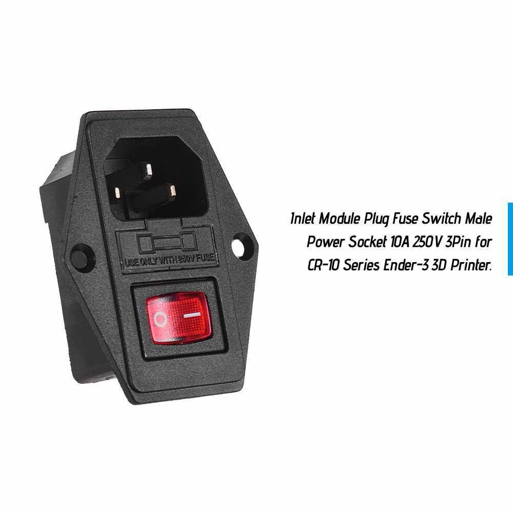 Creality 3D Inlet Module Plug Fuse Switch Male Power Socket 10A 250V