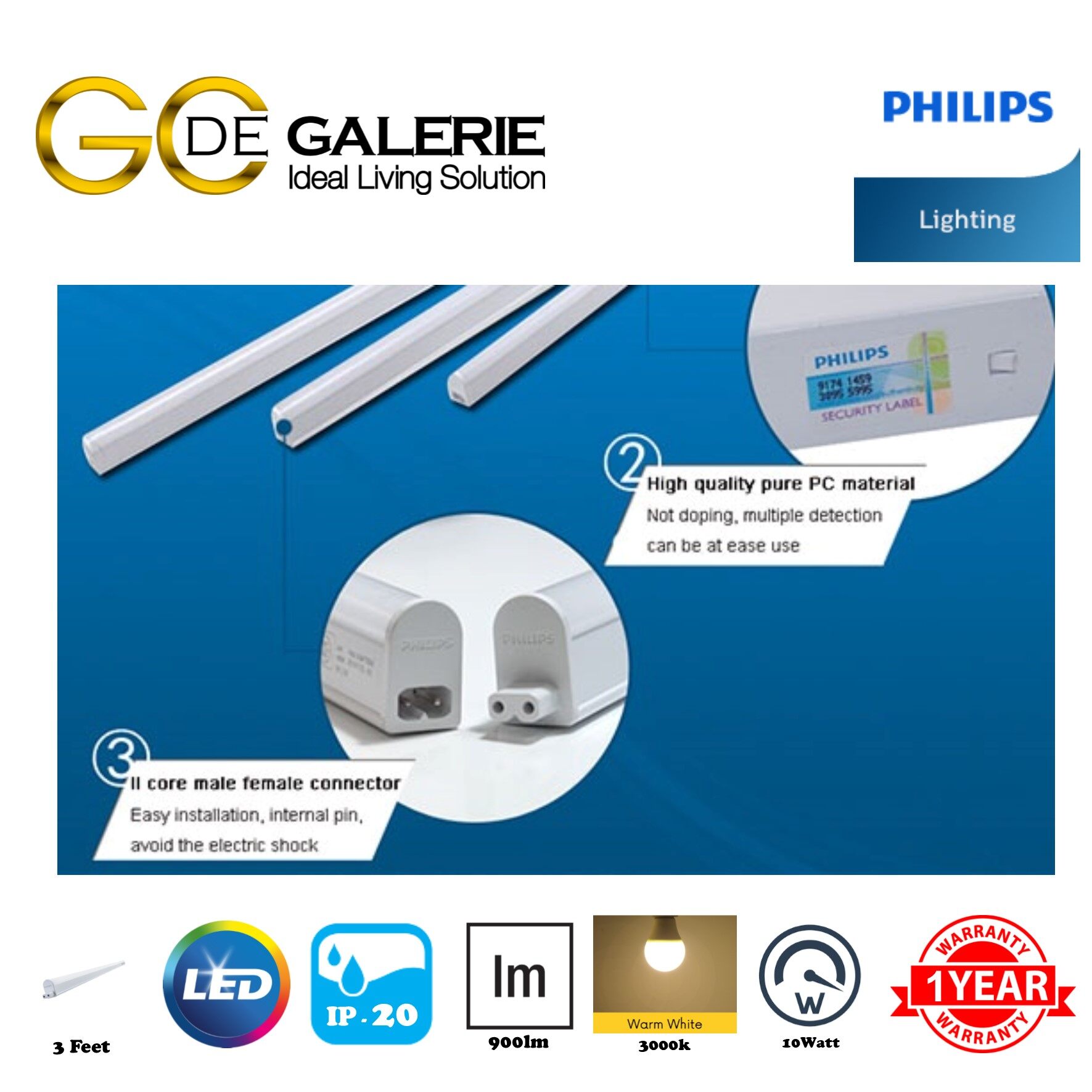 TRUNKLINEA PLUS LED T5 PHILIPS 31600 LED9 10W 900lm 3FT 2 PACK Yellow