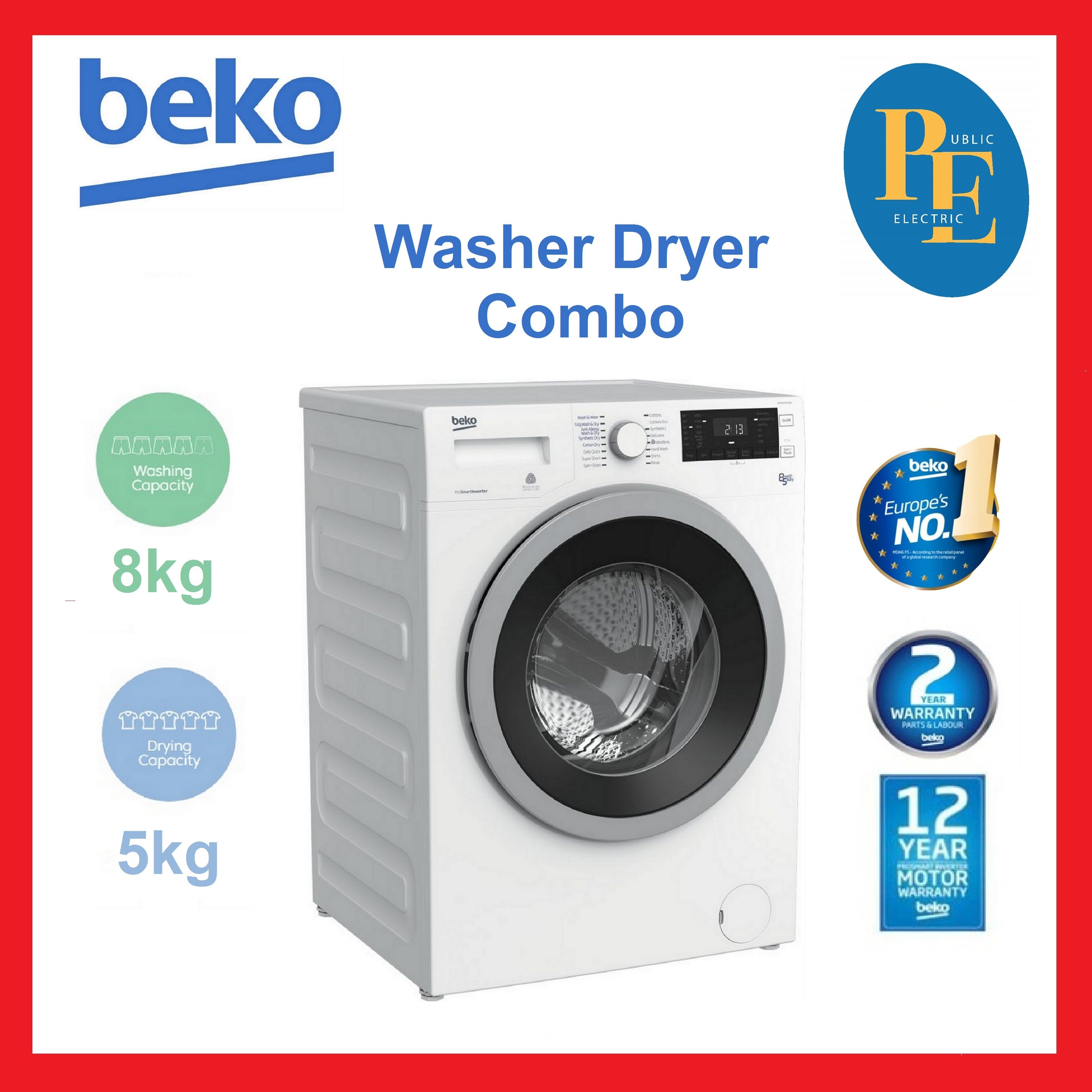 Beko Inverter Front Load Combo Washer Dryer Kg Kg Wdx W