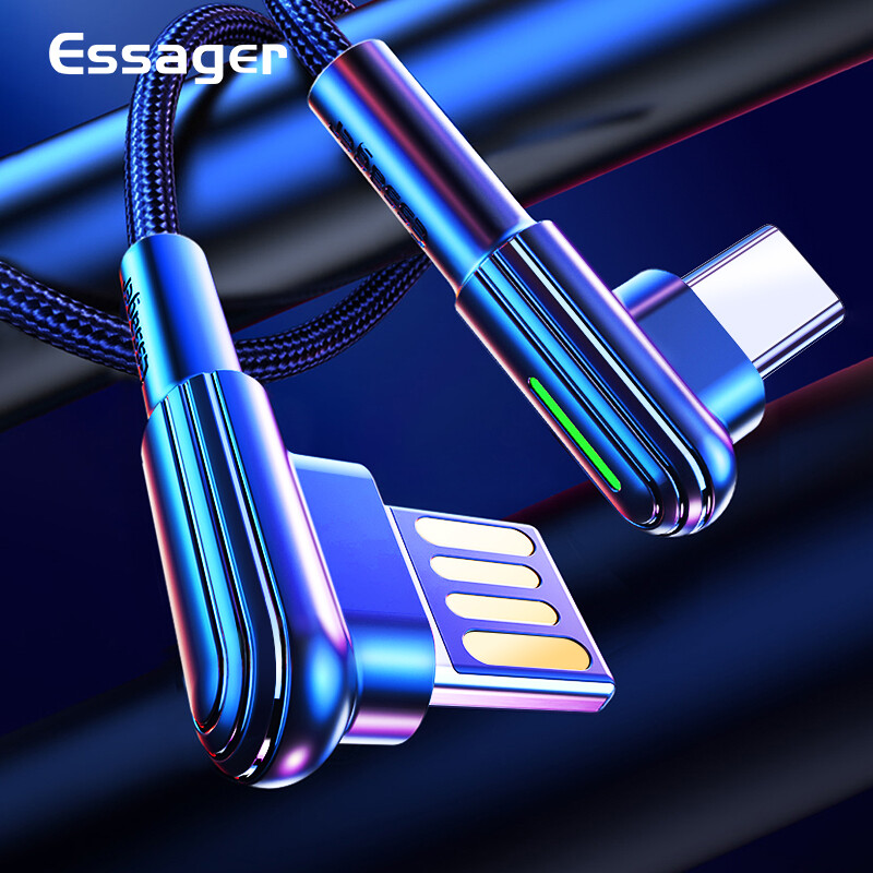 Essager Cáp USB loại C 0,5M / 1M / 2Meter Dây USBC 90 độ cho Samsung Xiaomi Redmi Note 7 Bộ sạc nhanh Cáp USB-C