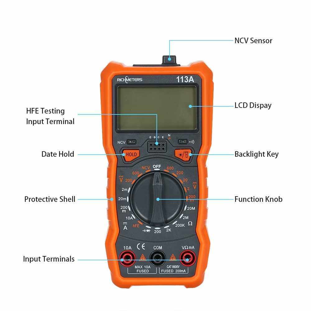 RICHMETERS RM113A NCV Digital Multimeter 2000 Counts HFE AC DC Voltage