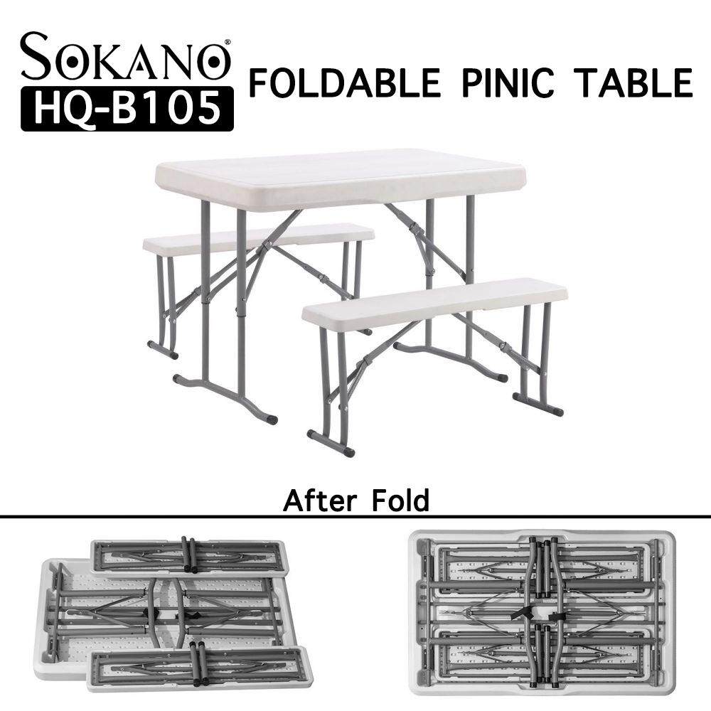 SOKANO HQ-B105 Foldable Banquet Table with 2 Bench Catering Buffet Hall Folding Table Picnic Table Meja Lipat Banquet Niaga Dengan 2 Kerusi