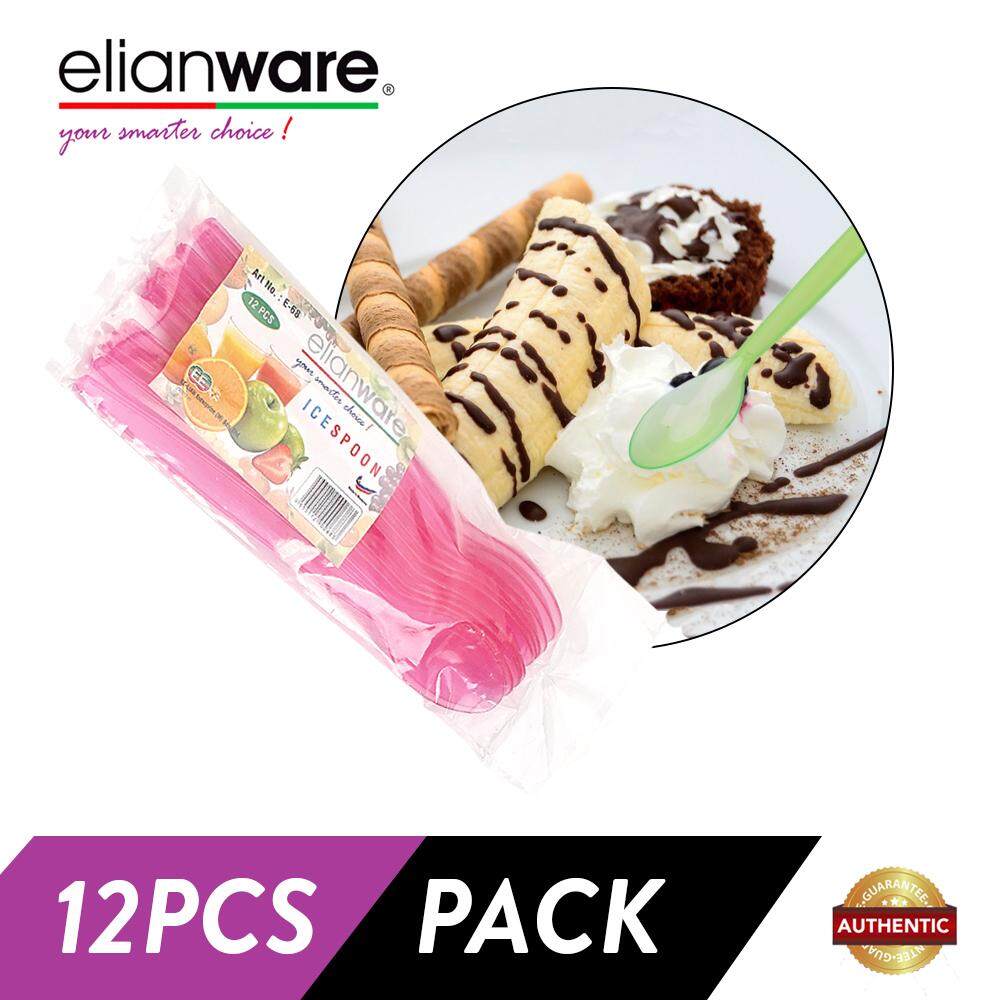 Elianware 12 Pcs Pack [BPA FREE] Ice Beverage Plastik Spoon Set
