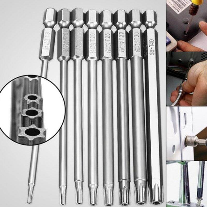 [tuốc nơ vít torx bit】 bộ 8 cái tuốc nơ vít torx từ tính rỗng, thân lục giác 1/4 inch tuốc nơ vít dụng cụ điện, t8-t40 100mm