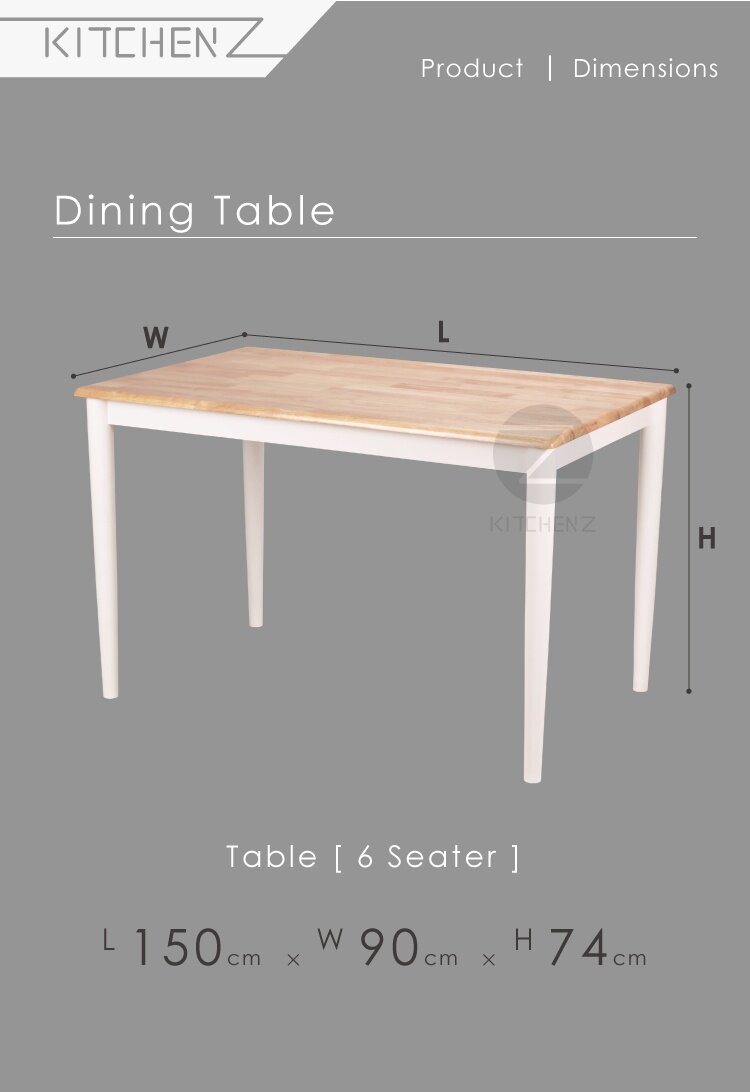 kitchen z solid wood dining table 305rnd(150x90)-n wht - 150 x