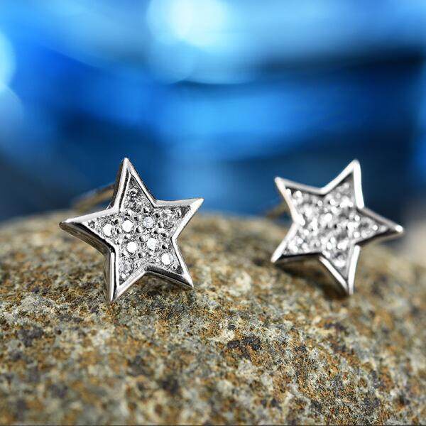 Beruang Silversmith Hsiung S925 Jamur Putih Kuku Model Wanita Jepang dan Korea Selatan Temperamen Anting-Anting Modis Anting-Anting Anting-Anting Pacar Ceri anting-Anting (Pentagram) -Internasional