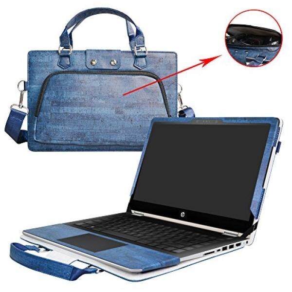 Pavilion X360 14, 2 In 1 Secara Akurat Dirancang Kulit PU Pelindung Cover + Portable Carrying Bag For 14 Paviliun HP X360 14 14m-ba000 14M-BA114DX 14M-BA011DX 14M-BA013DX laptop, biru-Intl