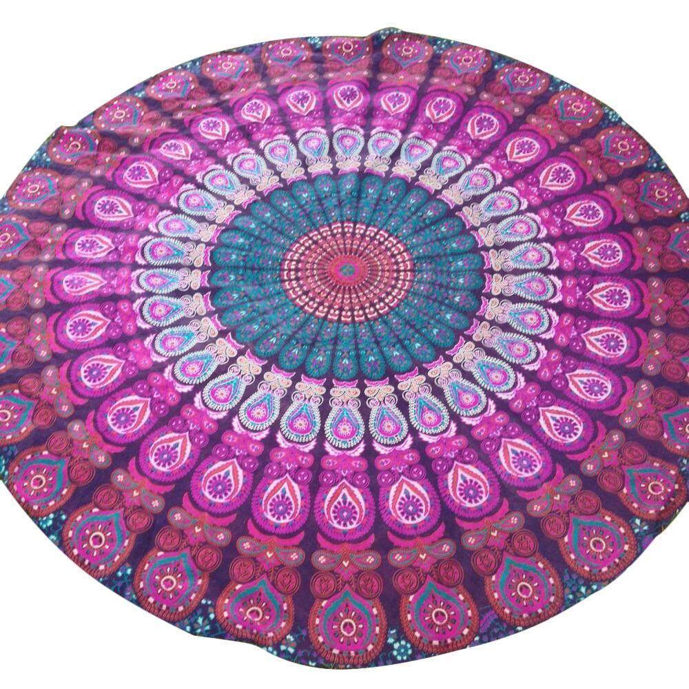 Shentong Peacock Yoga Mat Indian Mandala Roundies Tapestry Tablecloth Vibrant Beach Towel Beach Throw Picnic Mat Table Throw Table Cover - intl