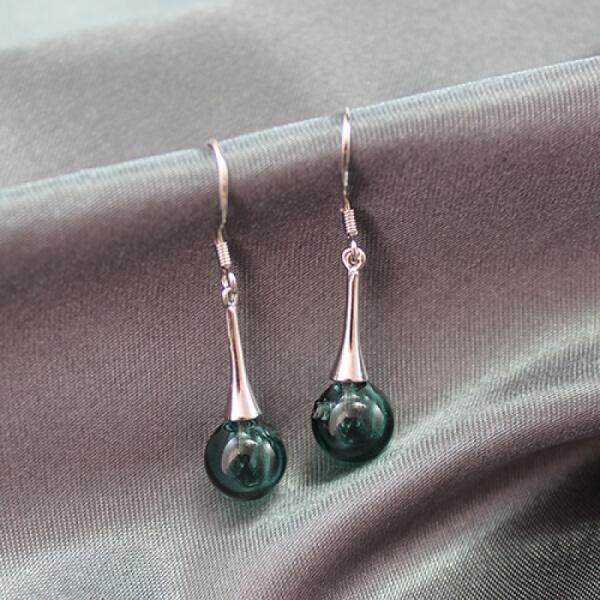 S925 Perak Anting-Anting Anting-Anting Kaca Minyak Anting-Anting Perfume Aromatherapy Anting Kaca Yang Sederhana Ini halus Anting-Anting Gelap Biru Kaca Bola Anting-Anting (Gelap Hijau Kaca Bola Anting-Anting) -Internasional