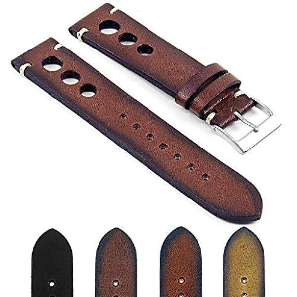 DASSARI Maranello Extra Long Hand Finished Vintage Italian Leather Rally Watch Strap in Brown 24mm - intl