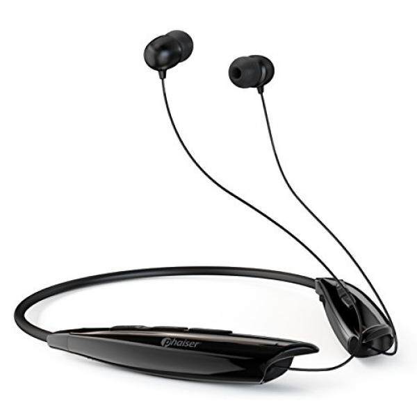 ALH Phaiser BHS-950 Headphone Bluetooth, Teleskopik Tali Leher Earbuds dengan Mikrofon, Nirkabel Sweatproof Di Telinga Earphone, portabel Cordless Stereo Headset, Blackout-Internasional