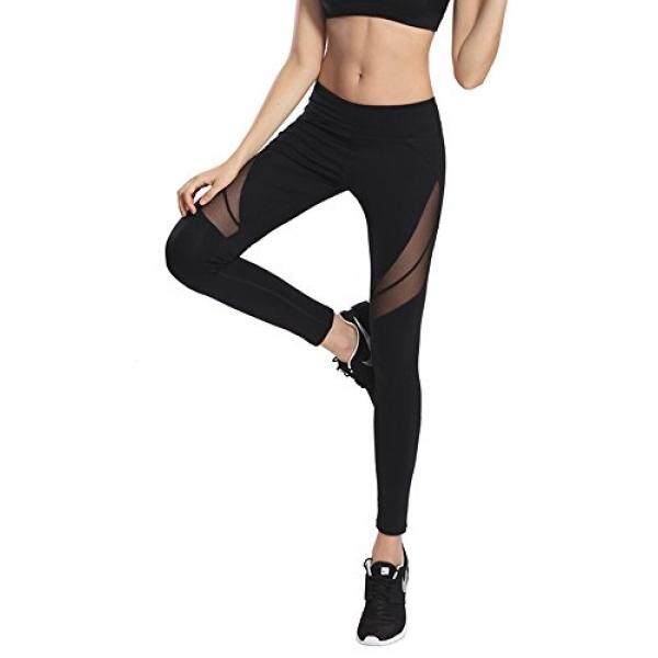 G-Fengshang Wanita Jaring Patchwork Kerja Legging Olahraga Yoga Warna Hitam-Internasional
