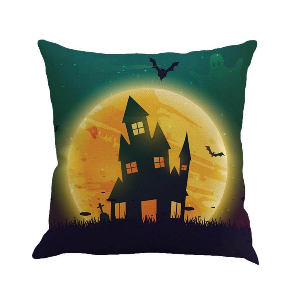 Huazhong Gaya Halloween Throw Bantal Sarung 18X18 Inci Persegi Katun Linen Sofa Sarung Bantal Sarung Yang Semarak dan Penuh Warna Dekoratif bantalan Teluk Kecil untuk Sofa Sofa Mobil Rumah-Internasional