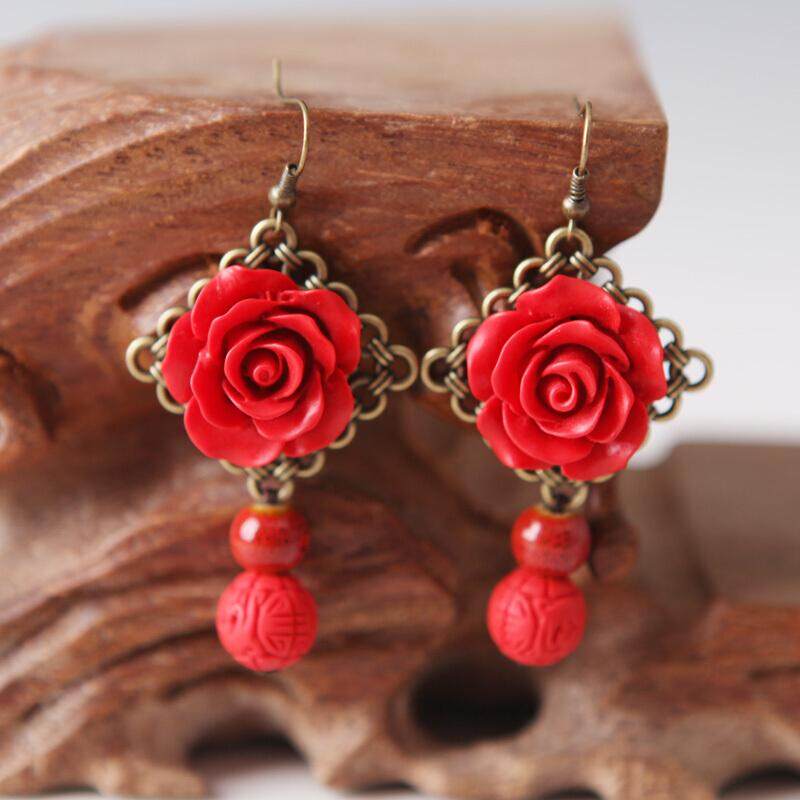 Muda Lagu Asli Buatan Tangan Keramik Perhiasan Anting Etnis Retro Anting-Anting Wanita Mawar untuk Wanita, China Anting-Anting -Internasional