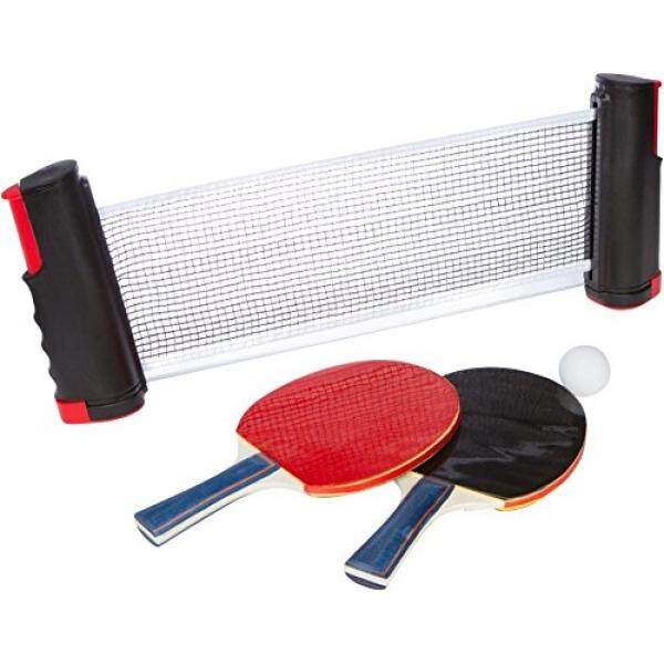 Almm Inovasi Merek Dagang Tenis Meja Tenis Portabel dengan 2 Tambahan Kokoh Dayung dan Bola, Merah, Kecil-Internasional