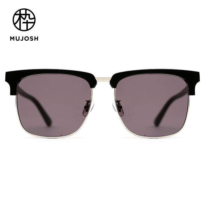 MUJOSH Men Alloy TAC Polarized Lens Metal Round Browline Vintage Sunglasses SM1820123C01