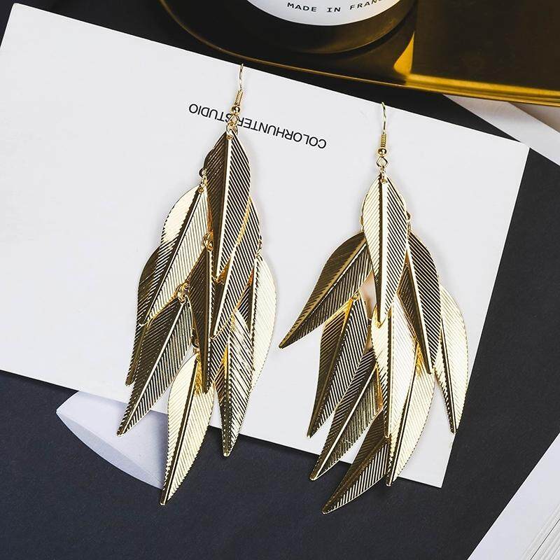 Daun Logam Anting-Anting Eropa dan Amerika Kepribadian Berlebihan Bagian Panjang Temperamen Rumbai Besar Anting-Anting Wanita Bayi Anting-Anting (e1784 Emas Spiked Daun) -Internasional
