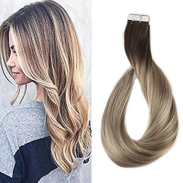 Full Shine 14 inch Tape in Hair Extensions Human Hair Ombre Balayage Hair Color Dark Brown Roots Color #3 Fading to #8 and #22 Blonde Highlighted Extensions 20 Pcs 50gram - intl