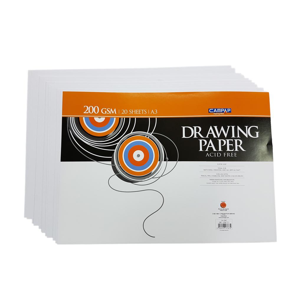 CAMPAP Drawing Paper 200GSM A3 Size (20 Sheets/Pack)