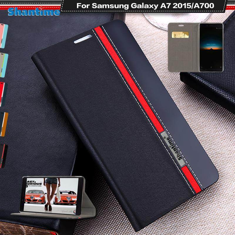 Lipat Telepon Case Anda Samsung Galaksi A7 2015 Antik Colour Jahitan Kulit Case Buku Case Anda Samsung Galaksi A700 Case with Kartu Slot-Internasional