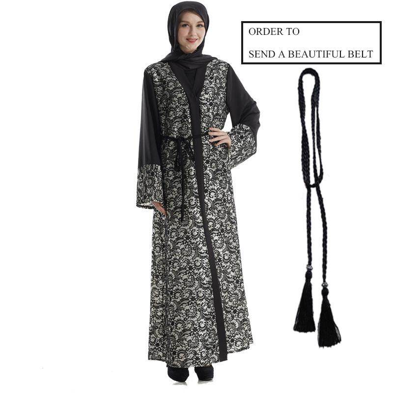 Baru Melayu Renda Muslim Malaysia Cardigan Jubah Muslim Renda Abaya Gaun-Internasional