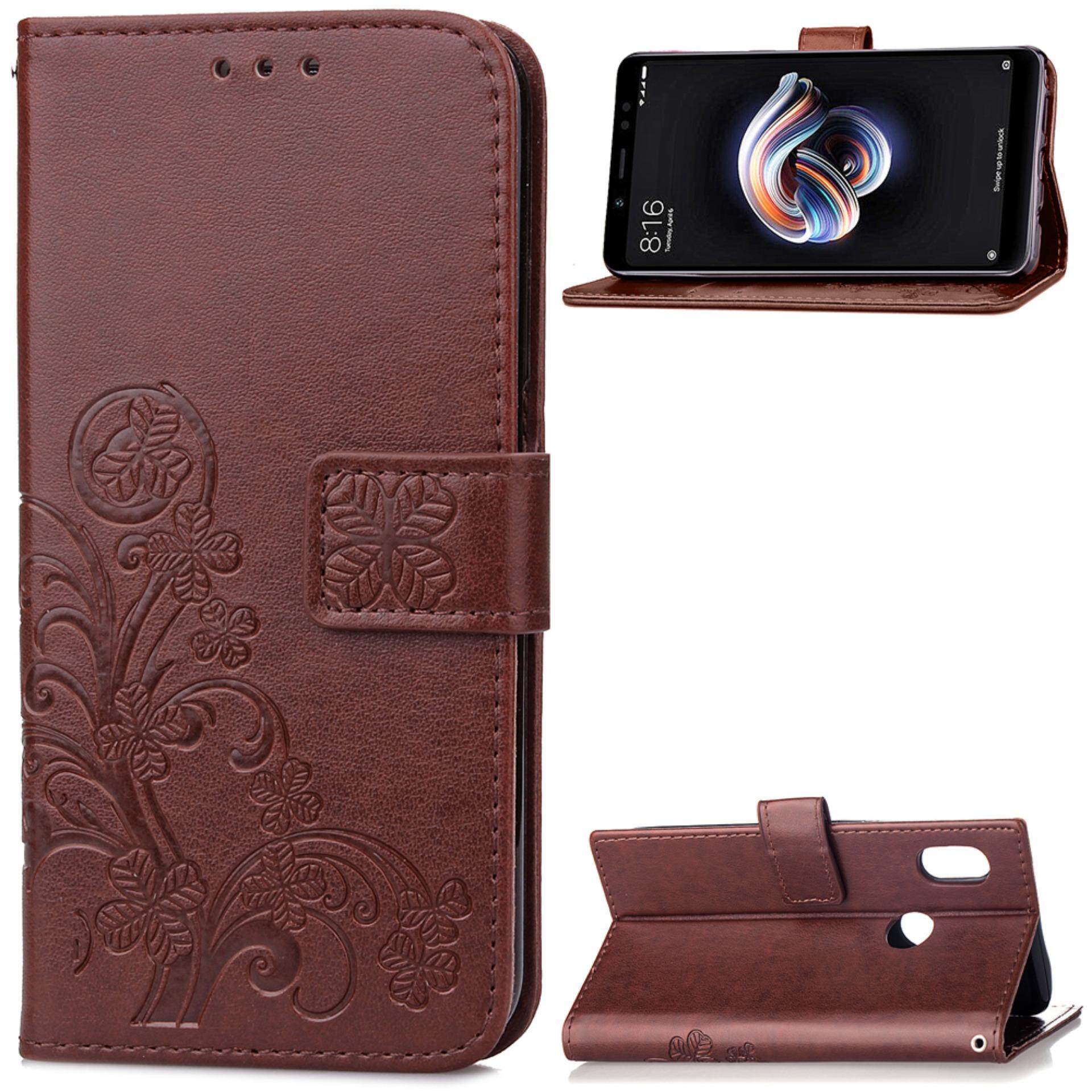 Bunga Debossed Kulit Lipat Sarung Case untuk Xiaomi Redmi Note 5 Pro-Internasional