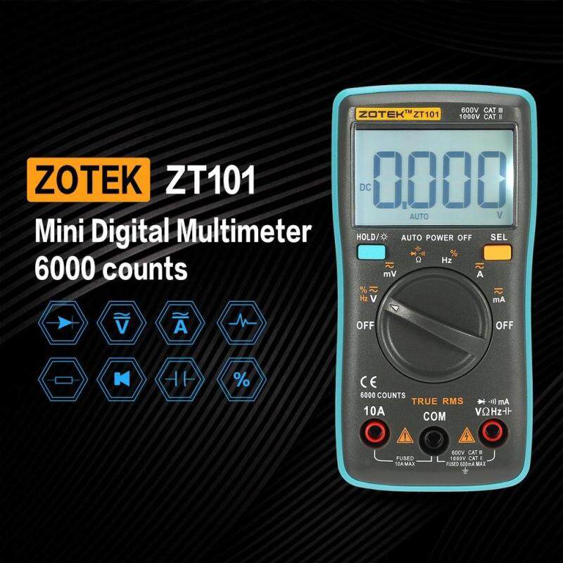 ZOTEK ZT101 Mini Digital Multimeter 6000 Counts AC/DC Ammeter Voltmeter Gray+Blue
