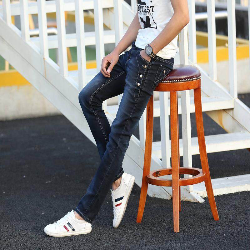 2018 Pria Jeans Baru Modis Pria Kasual Jeans Ramping Lurus Kaki Jeans Longgar Pinggang Celana Panjang Seksi Jual