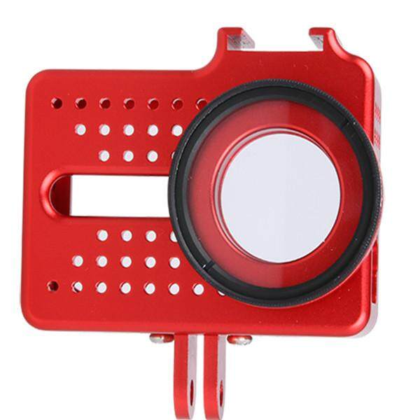 CNC Aluminium Bingkai Casing + UV Pelindung Lensa Tutup Sarung untuk Xiaomi Yi 2 4 K Kamera Merah-Internasional