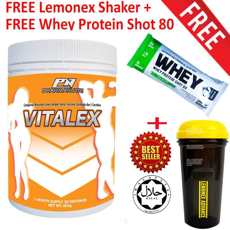 Fat Burner HALAL - Vitalex Fat Burner, 30 servings/450g [Original] with Hologram + FREE Official Lemonex Shaker + FREE Whey Protein Shot 80 Sample (Random Flavor) by One Shot Nutrition