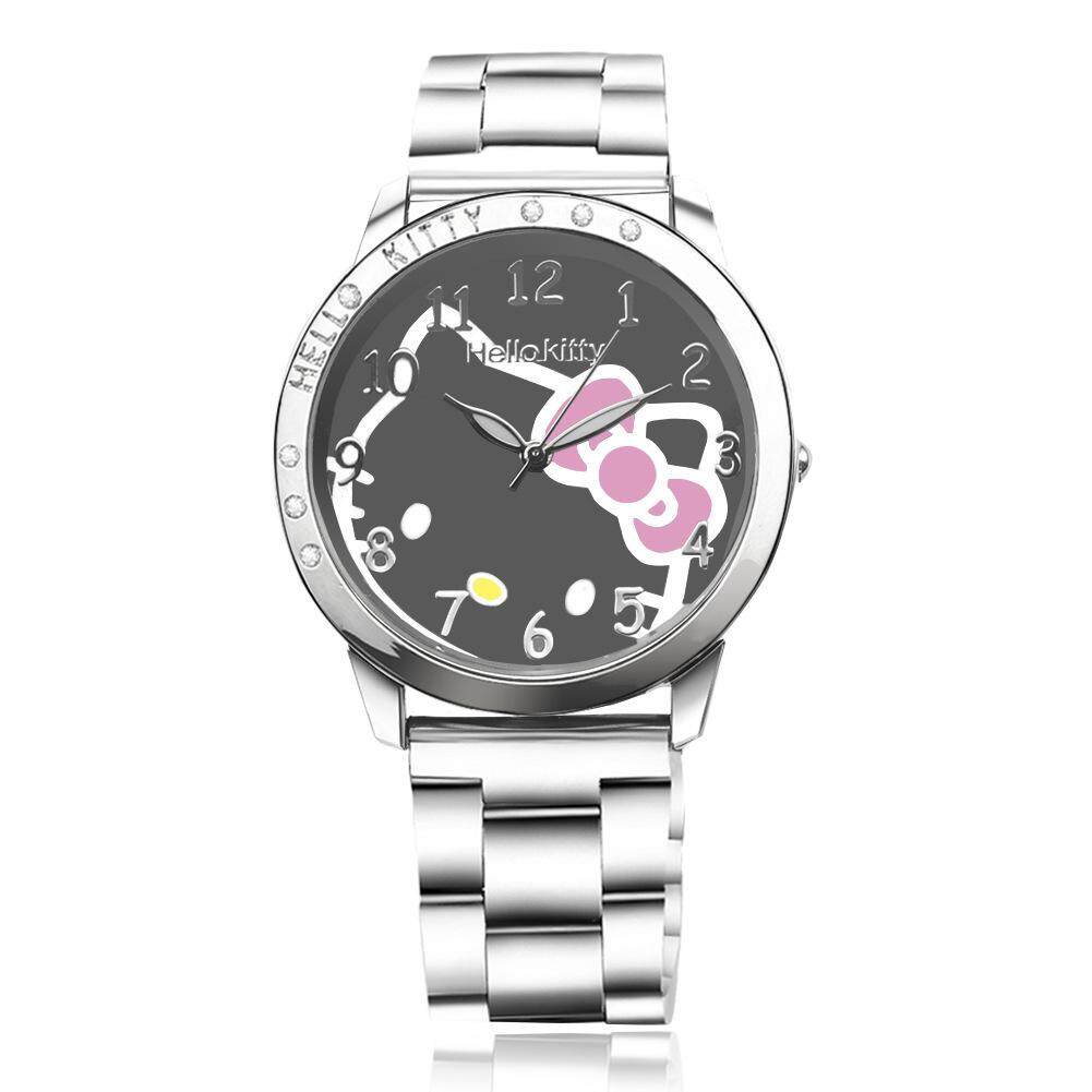 Girl Student Fashion Cartoon Cat Black Dial Steel Strap Watch Women Cute Wrist Watch Children Casual Quartz Watch Malaysia