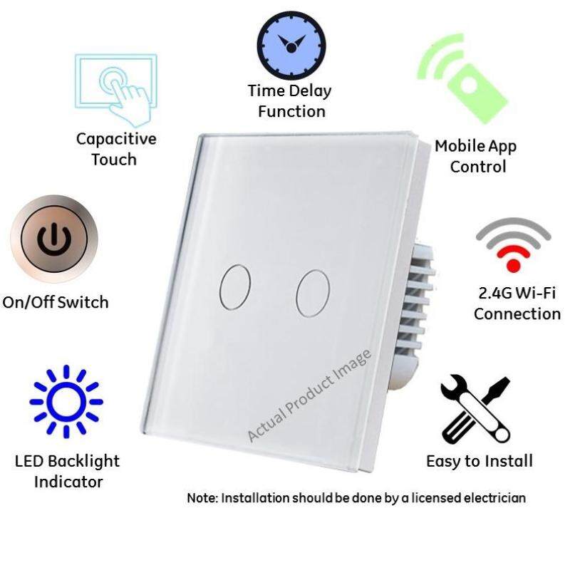 2 Gang (White) Wifi Switch UK Spec Supports Alexa Echo & Google Home