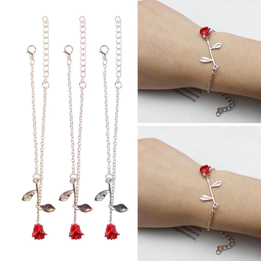 3D Red Rose Flower Charm Bracelet For Women Beauty And Beast Rose Jewelry Gifts - Intl August 2018 - 2 3D Red Rose Flower Charm Bracelet For Women Beauty and Beast Rose Jewelry Gifts - intl - 2