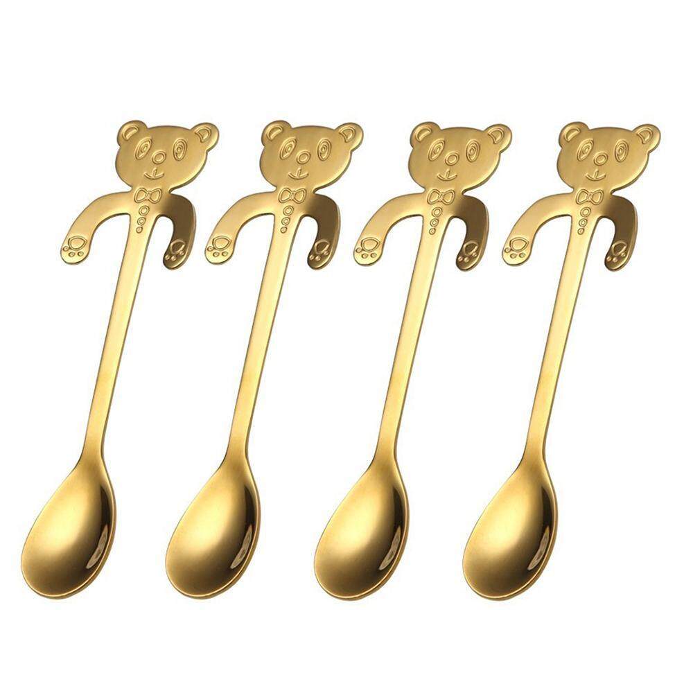 Honghui 4 Pcs/set Anti Karat Lucu Creative Beruang Sendok untuk Teh Kopi Dessert Drink Mixing Milk Shake Sendok-Internasional