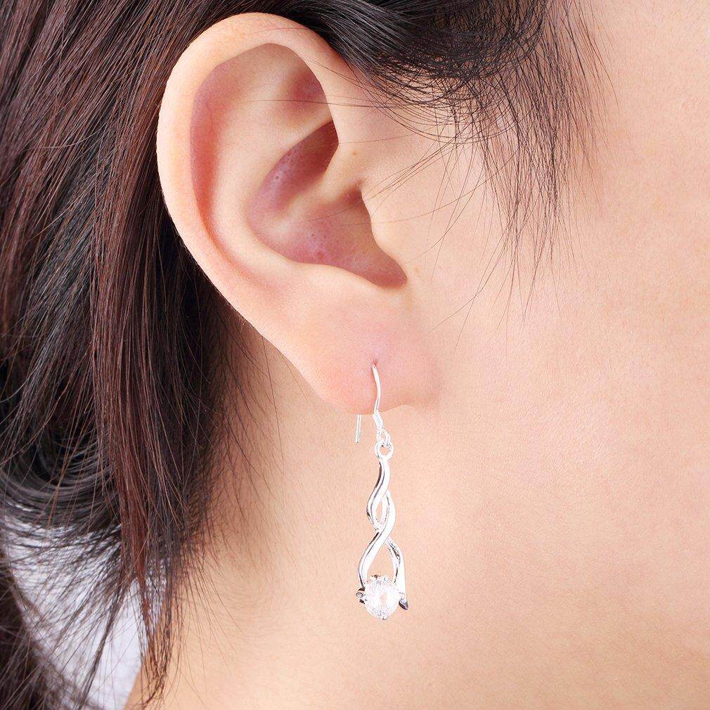 Era Perempuan 925 Sterling Perak Lilit Kristal Kait Pesona Perhiasan Anting Menjuntai