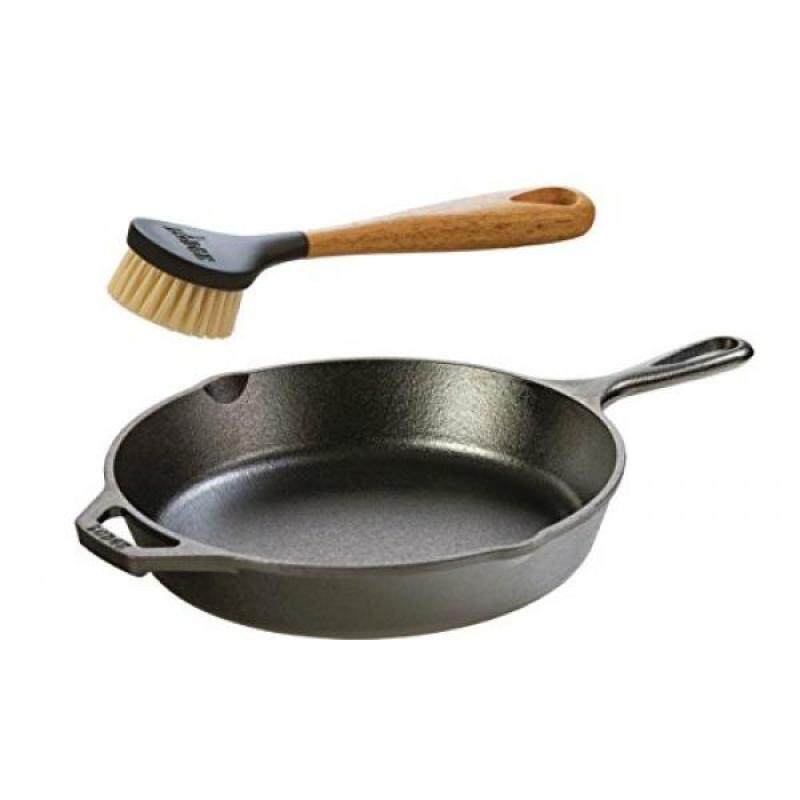 Lodge Seasoned Cast Iron Skillet w/ Scrub Brush- 10.25” Cast Iron Frying Pan With 10” Bristle Brush - intl Singapore
