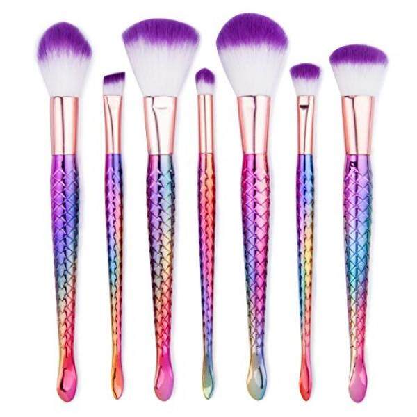 7 Pcs Mermaid Riasan Kuas, Tianqin WY Profesional Riasan Kuas Set, Alis Eyeliner Tersipu Malu Alas Bedak Padat Alat Kosmetik, beauty Membuat Hingga Blushes (Mermaid)-Internasional