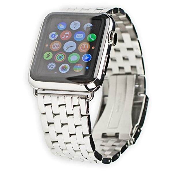 Debeer Replacement Watch Band - Breitling Navitimer Style - Fits 42mm Apple Watch [Silver Adapters] - intl