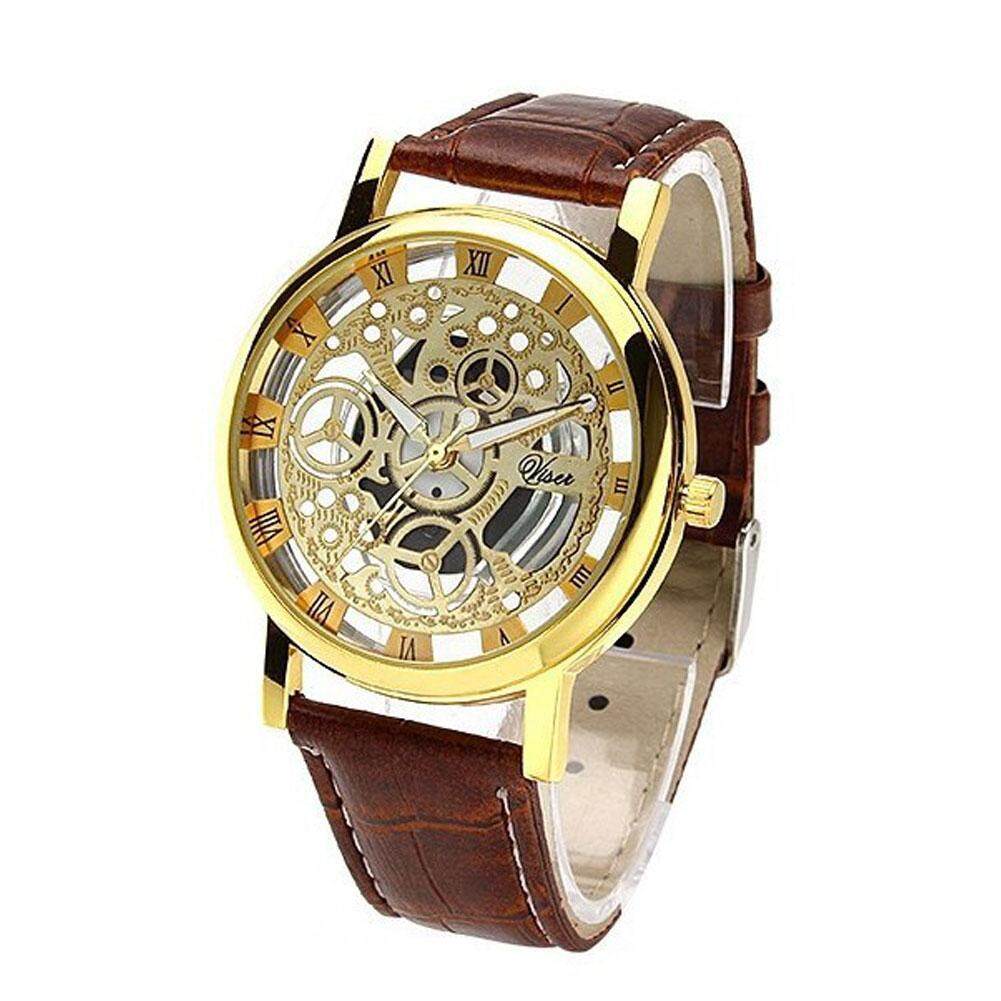Fashion Non Mechanical Sport Watch For Men & Women Hollow Imitation Leather Band Strap Watches - intl