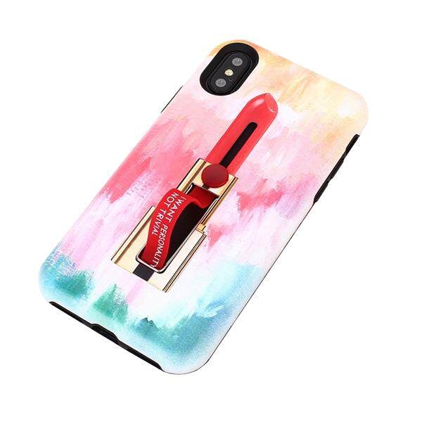 TPU Berwarna Lukisan Gambar Timbul Embos Casing Ponsel Dual Guard Hibrida Case Tali Jari Cover Kickstand Kasar Tahan Goncangan Awal- tahan Lembut TPU Case untuk iPhone X