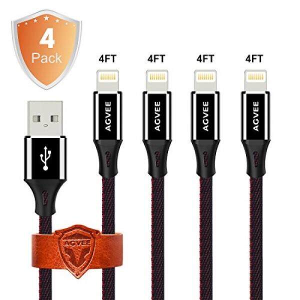 Ujung TIP Unbreakable 4A Saat Ini Tugas Berat, agvee Gloss Hitam Logam 4 Pack 1.2 M 4FT Rajut Kabel Petir Set Ikatan Pengisi Daya Jeans Dikepang Tahan Lama Cepat Kabel ke USB Sinkronisasi Di Mobil Pengisian untuk iPhone X 8 7 6-Internasional
