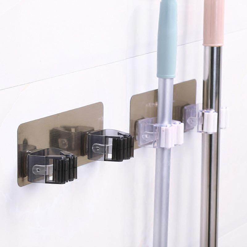 Wall Mounted Storage Mop Holder Brush Broom Hanger Storage Rack Kitchen Organizer with Mounted Accessory Hanging Kitchen Tool(HY18H0027)