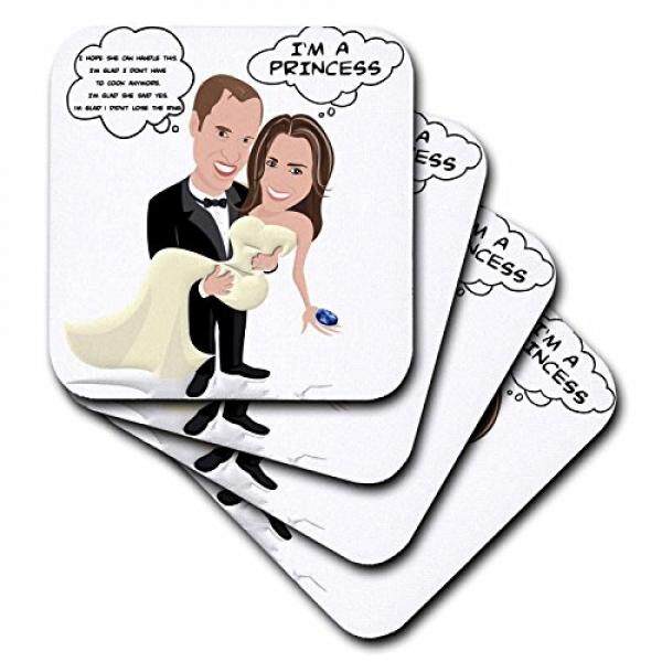 3 Drose Cst_60000_3 Pangeran William dan Kate Middleton Pernikahan Keramik Tile Coasters, Set dari 4-Internasional